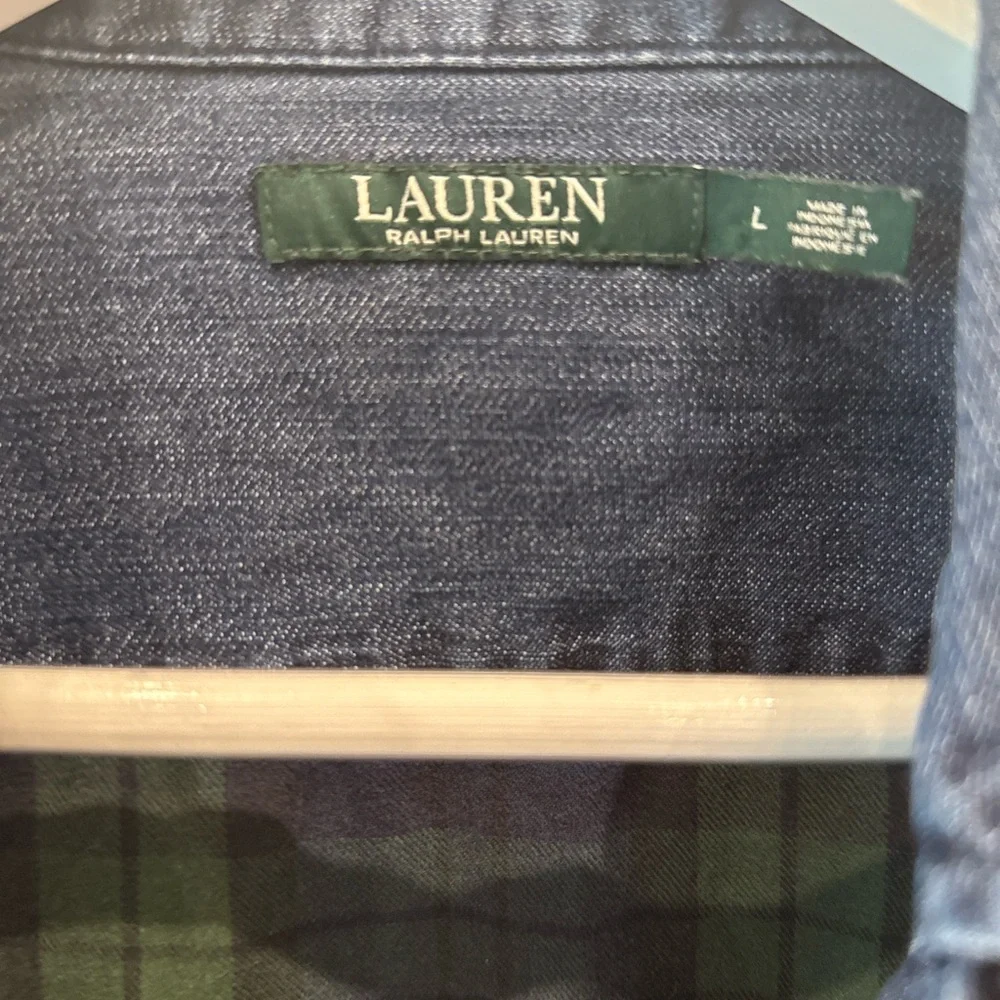 Lauren Ralph Lauren Denim Plaid Back Crest Button-Up Shirt